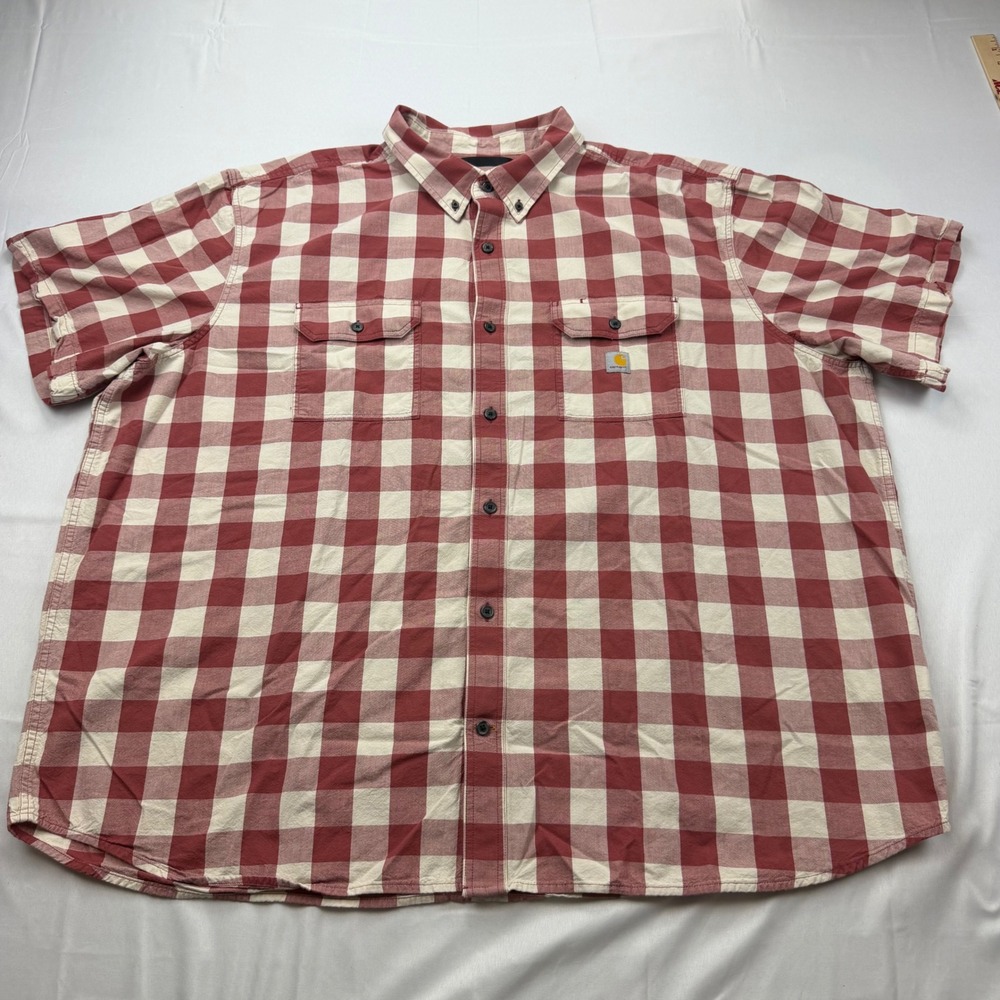 Carhartt Button Down Shirt Mens 4XL Red Plaid Loose Fit Short Sleeve TW4625-M